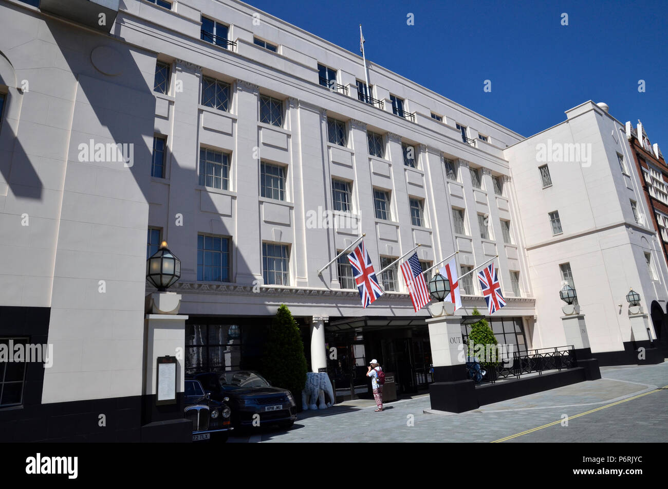 The frontage of the Beaumont Hotel in Brown Hart Gardens, Mayfair, London. Formerly an Avis garage it was opened in 2014 Stock Photo