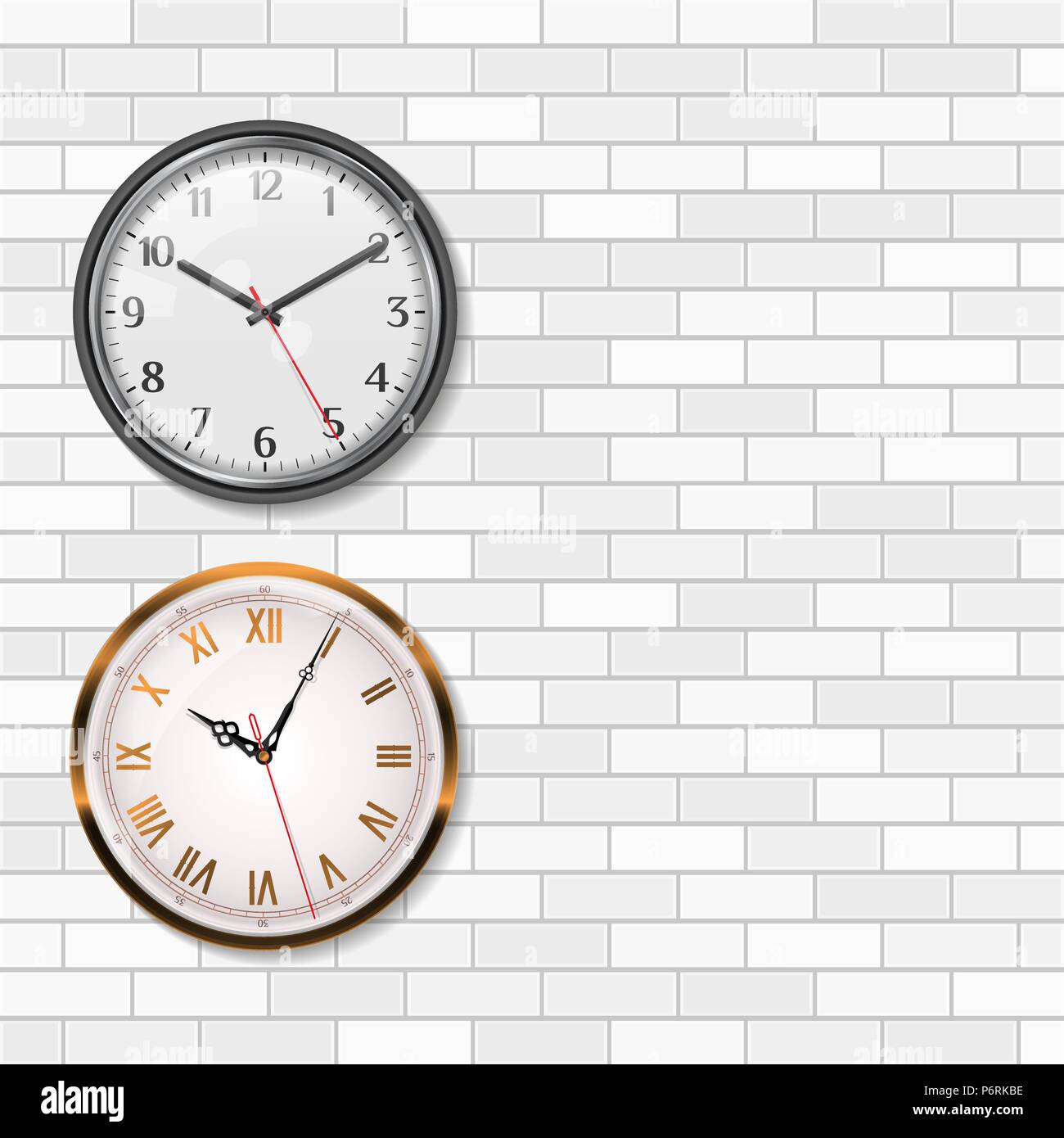 Antique Gold Wall Clock and Round Quartz Analog Wall Clock on White