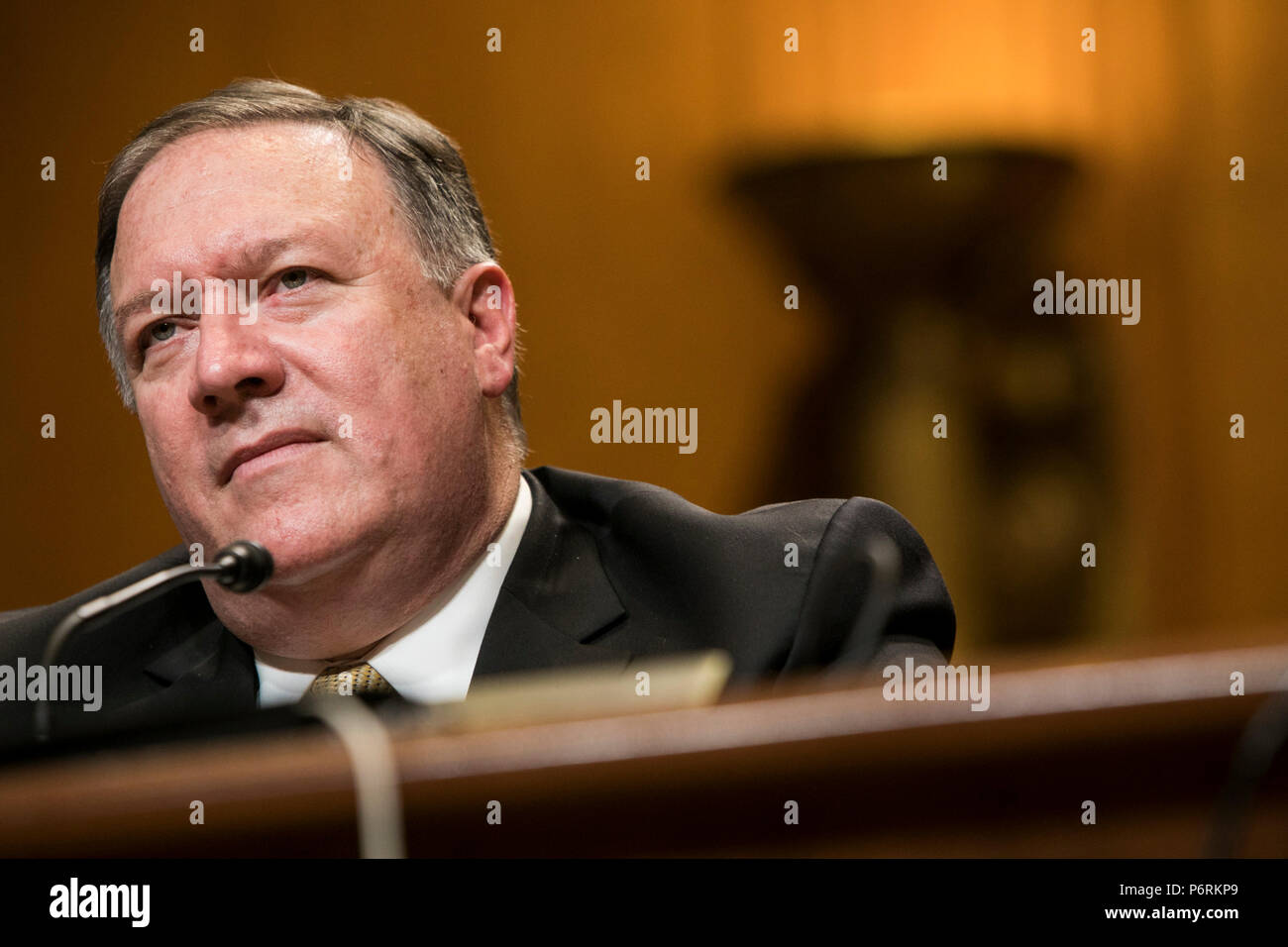 Secretary Of State Mike Pompeo testifies before the Senate Appropriations Subcommittee on State, Foreign Operations, and Related Programs. Stock Photo