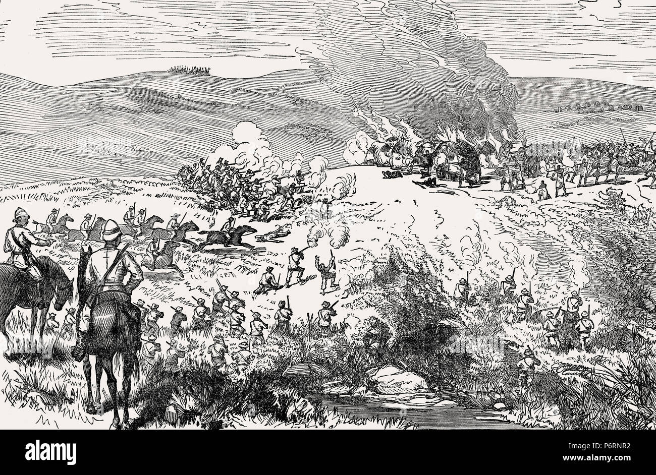Fight between Fengu and Gcaleka, Fengu-Gcaleka War, 1877–79, From British Battles on Land and Sea, by James Grant Stock Photo