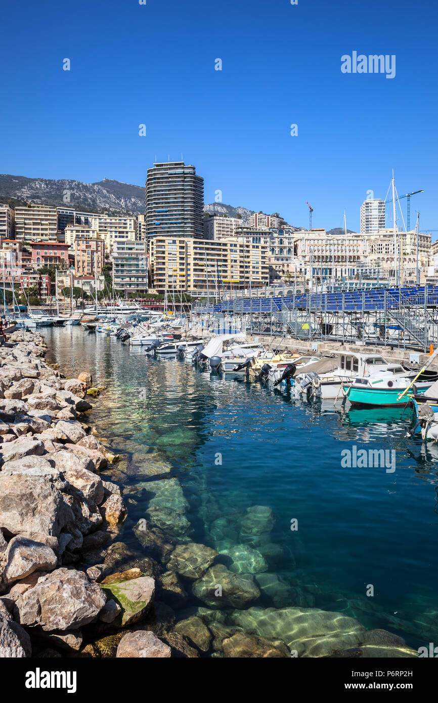 Monaco principality, yachts and boats at Port Hercule, Europe Stock Photo
