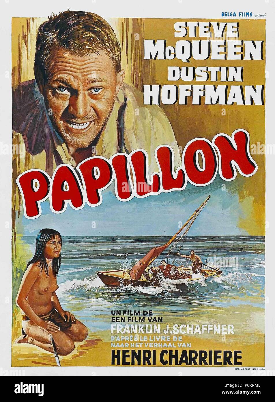Papillon Year 1973 USA Director Franklin J. Schaffner Steve McQueen, Dustin Hoffman Poster
