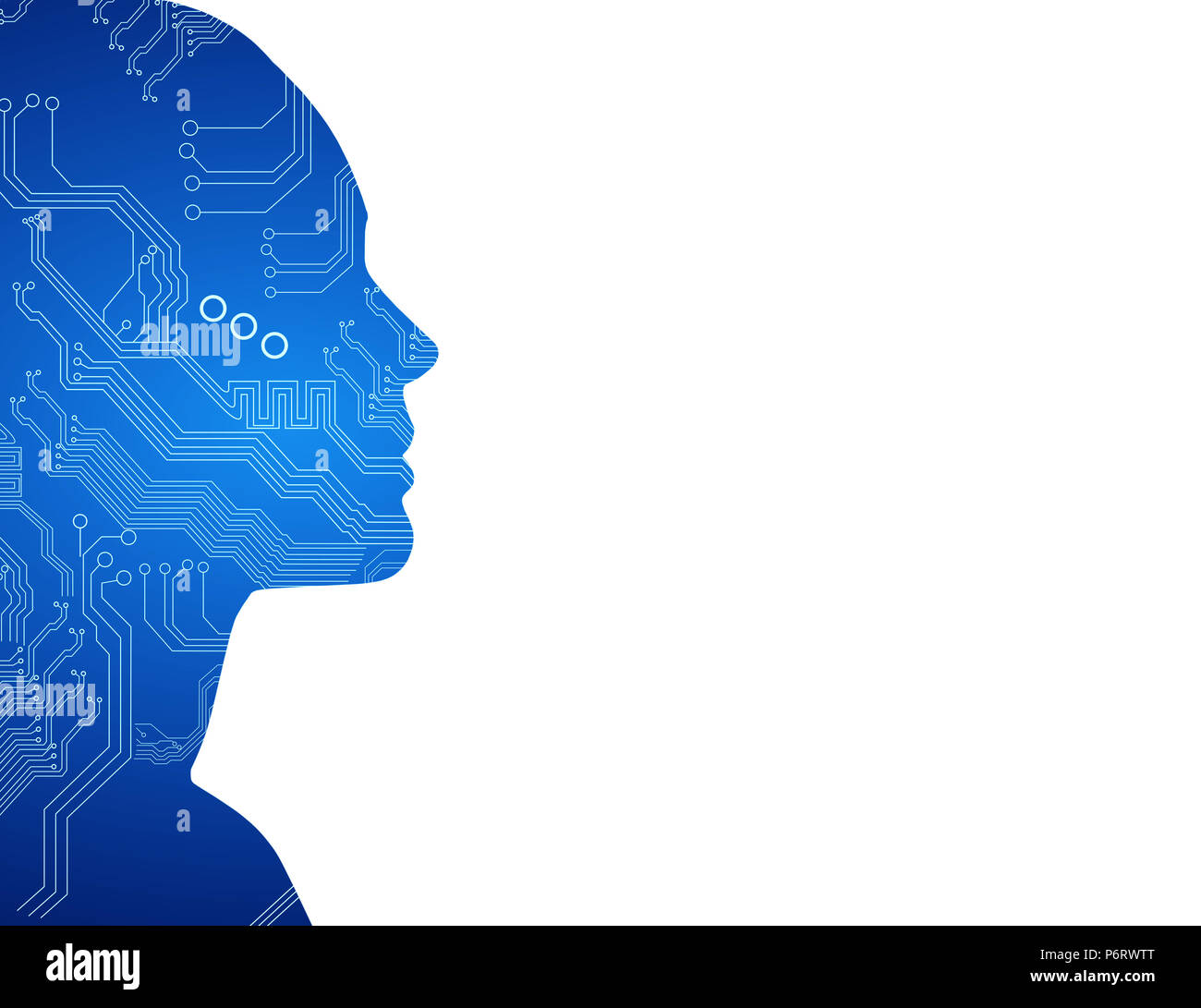 Silhouette of woman with motherboard texture. Stock Photo