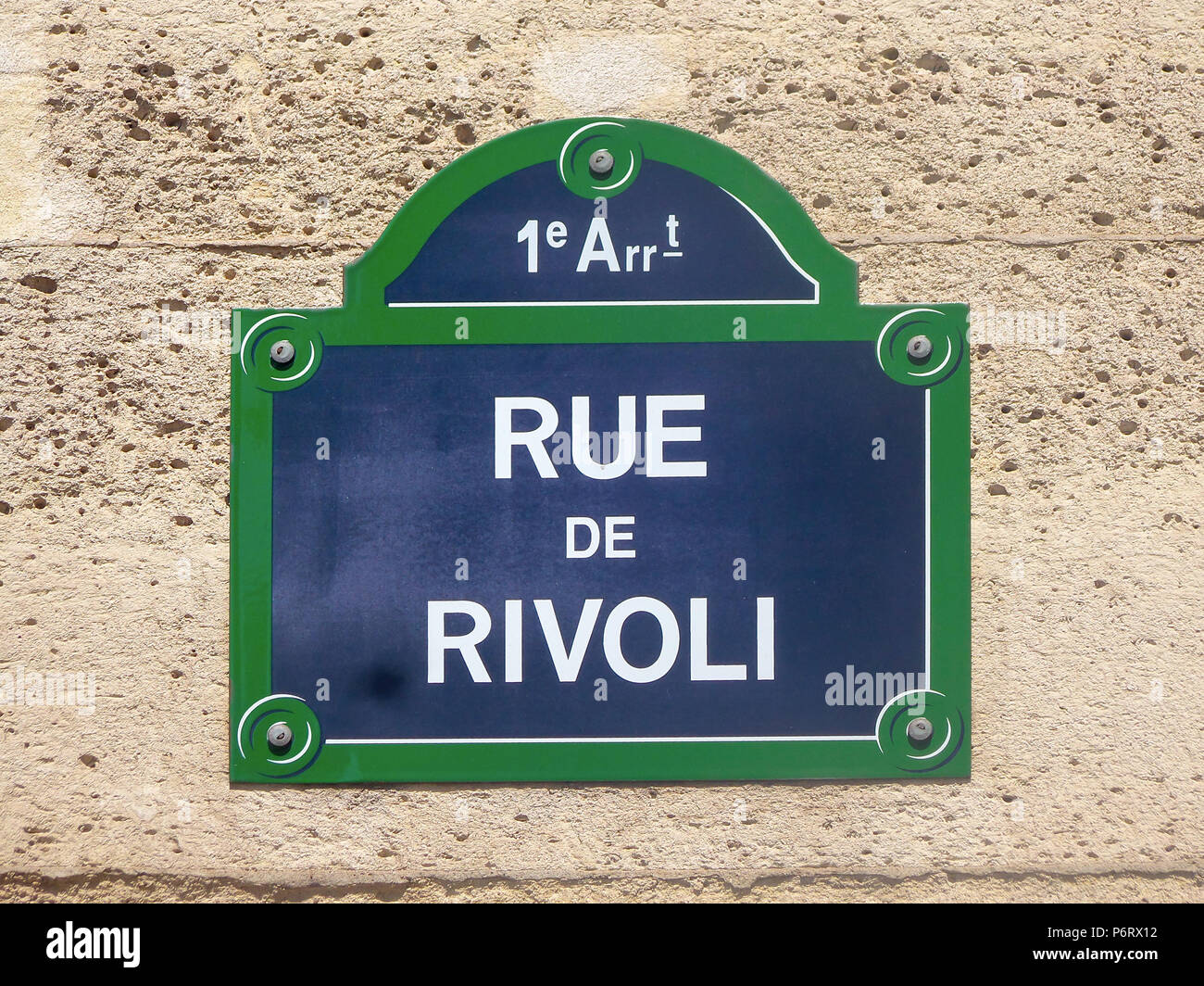Rue de Rivoli, street plate close up in Paris, France Stock Photo
