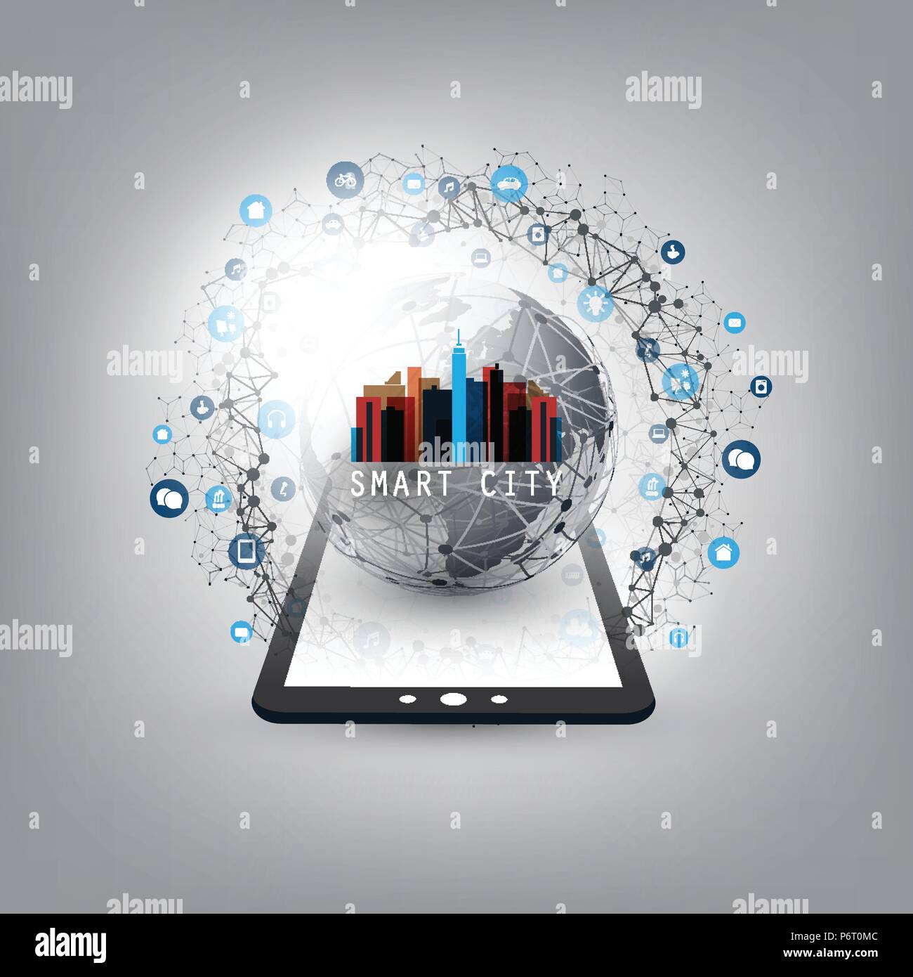 Colorful Smart City, Cloud Computing Design Concept - Digital Network ...