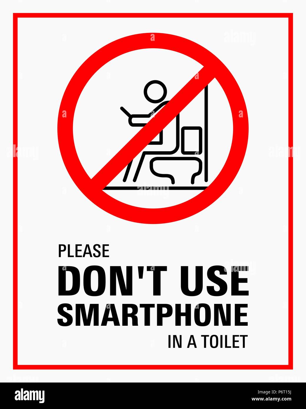 Using smartphone in a toilet sign vector illustration. Stock Vector