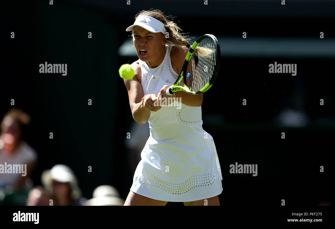 Caroline Wozniacki on day One of the Wimbledon Championships at the All