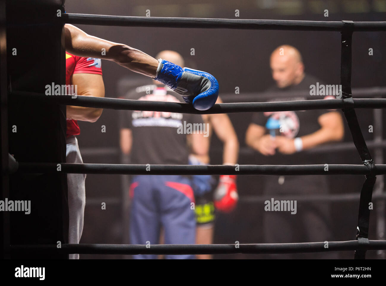 MMA Boxers fighters fight in fights without rules in the ring Stock