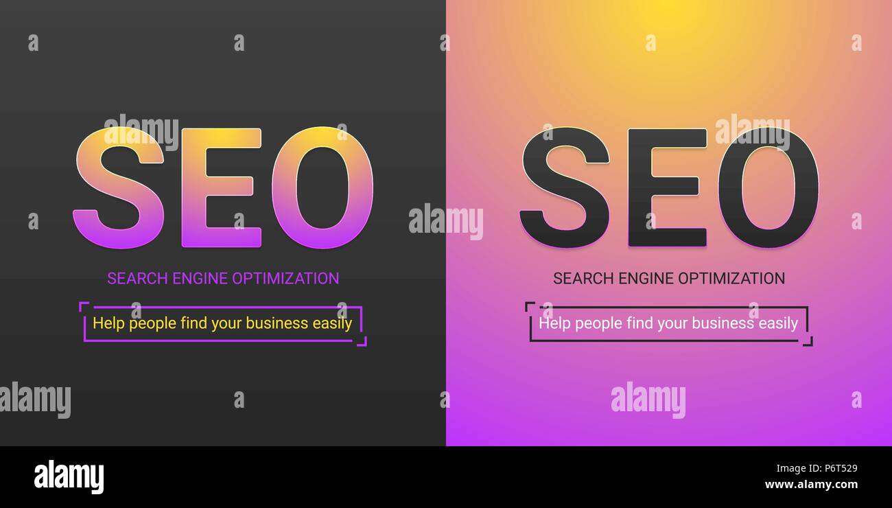 Banner Of Search Engine Optimization Vector Illustration Of Seo Inscription Color Palette Contains Black Color Yellow Violet Gradient Stock Vector Image Art Alamy