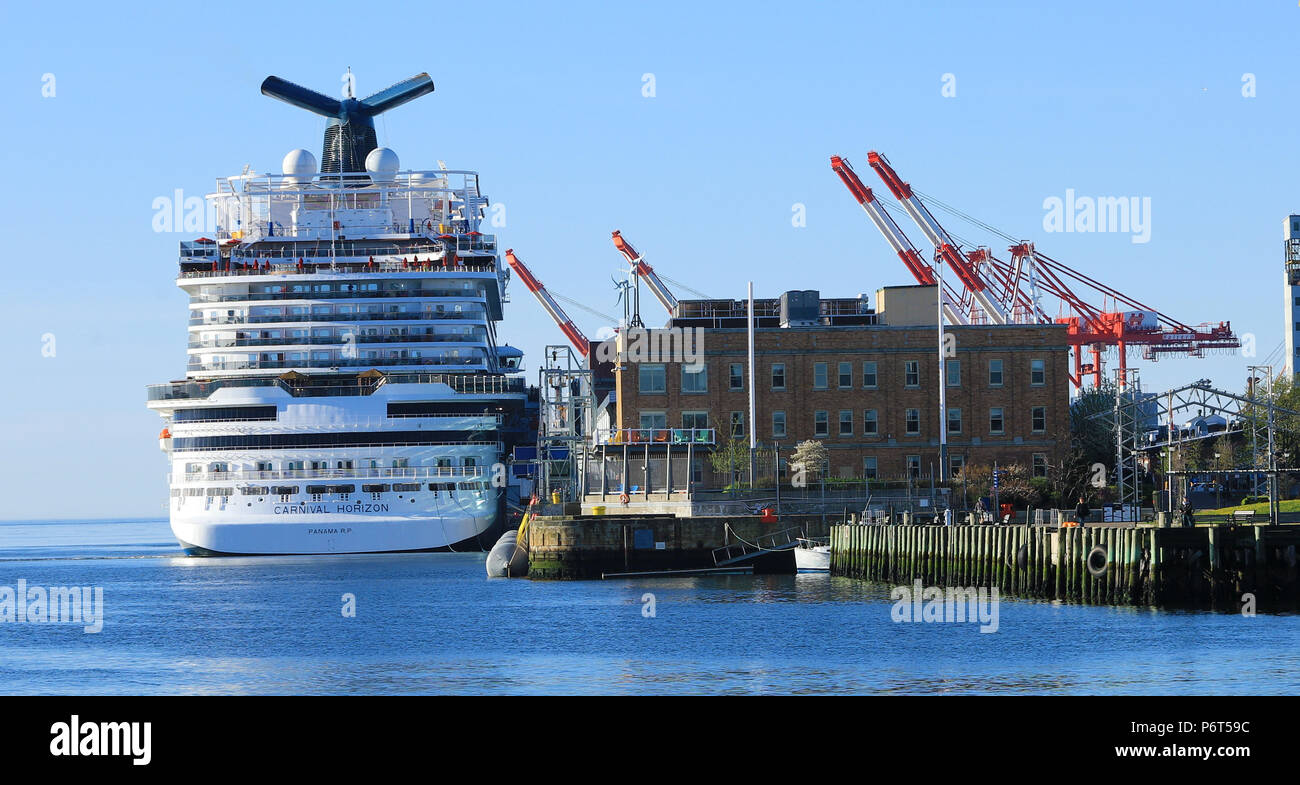 A View of of Cruise ship docked in Halifax, Nova Scotia harbour Stock