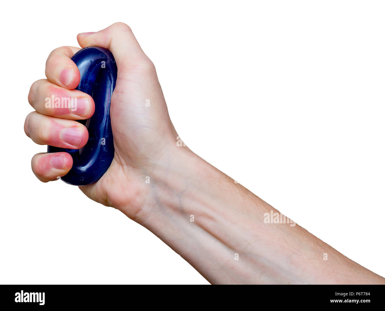 Man's hand with rubber ring used as hand expander (hand gripper). Hand