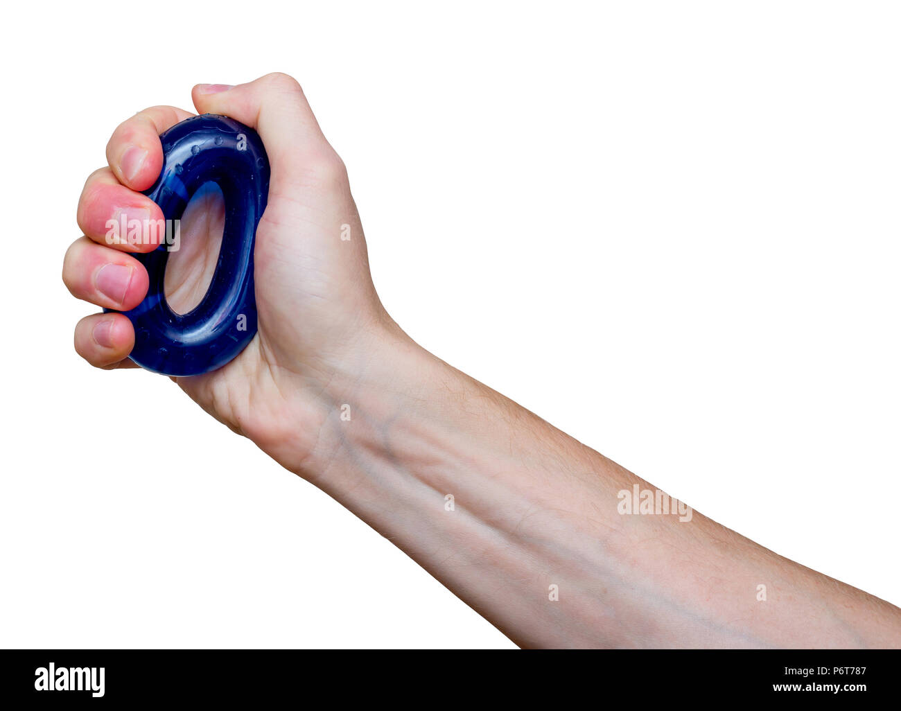 Man's hand with rubber ring used as hand expander (hand gripper). Hand