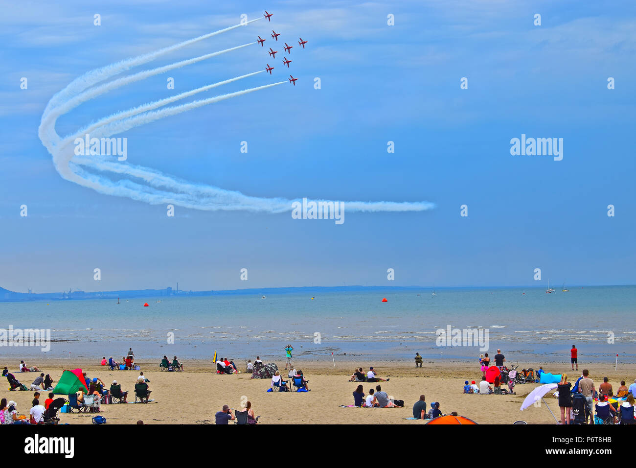 The Royal Air Force Aerobatic Team, the Red Arrows,performing a