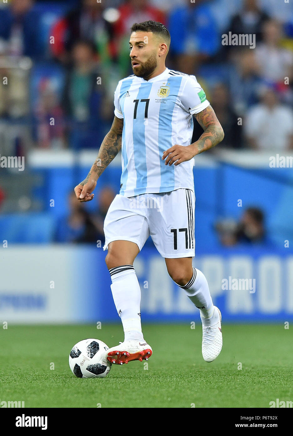 NIZHNIY NOVGOROD, RUSSIA - JUNE 21: Nicolas Otamendi of Argentina in action during the 2018 FIFA World Cup Russia group D match between Argentina and Croatia at Nizhniy Novgorod Stadium on June 21, 2018 in Nizhniy Novgorod, Russia. (Photo by Lukasz Laskowski/PressFocus/MB Media) Stock Photo