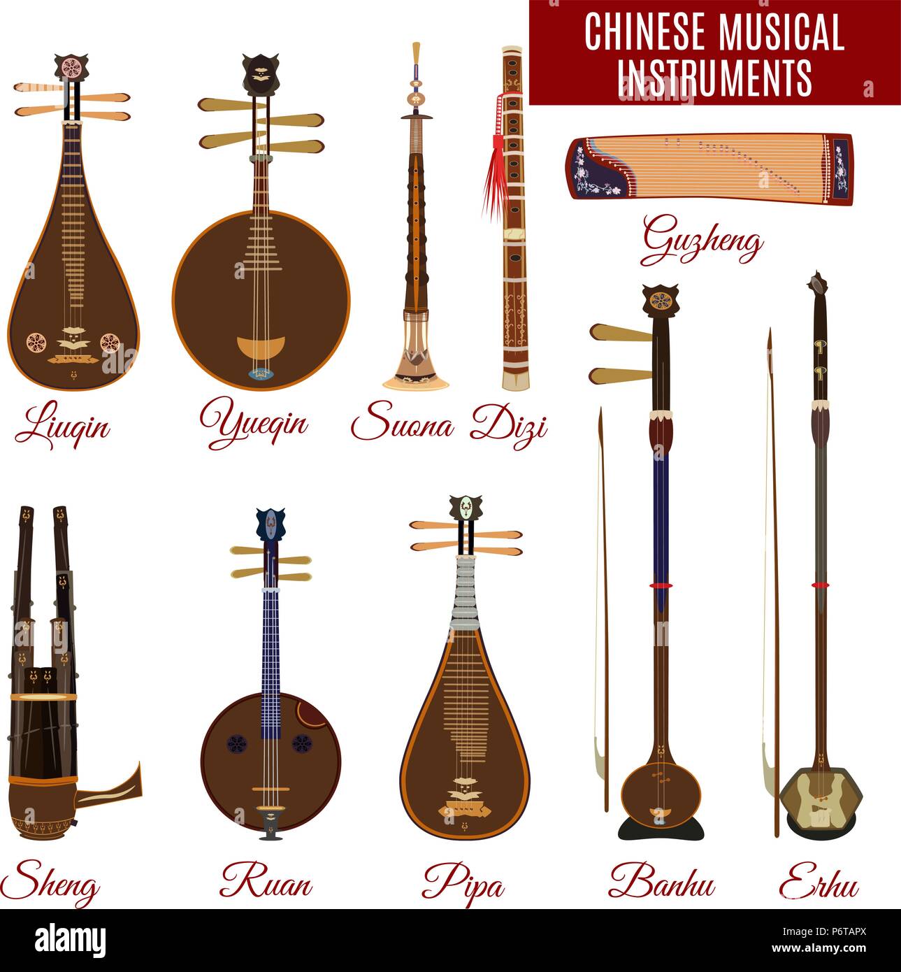 Vector set of chinese musical instruments Stock Vector