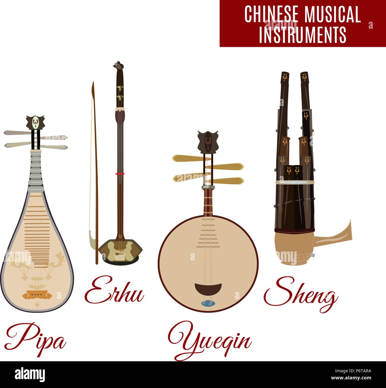 Vector chinese string and wind musical instruments Stock Vector