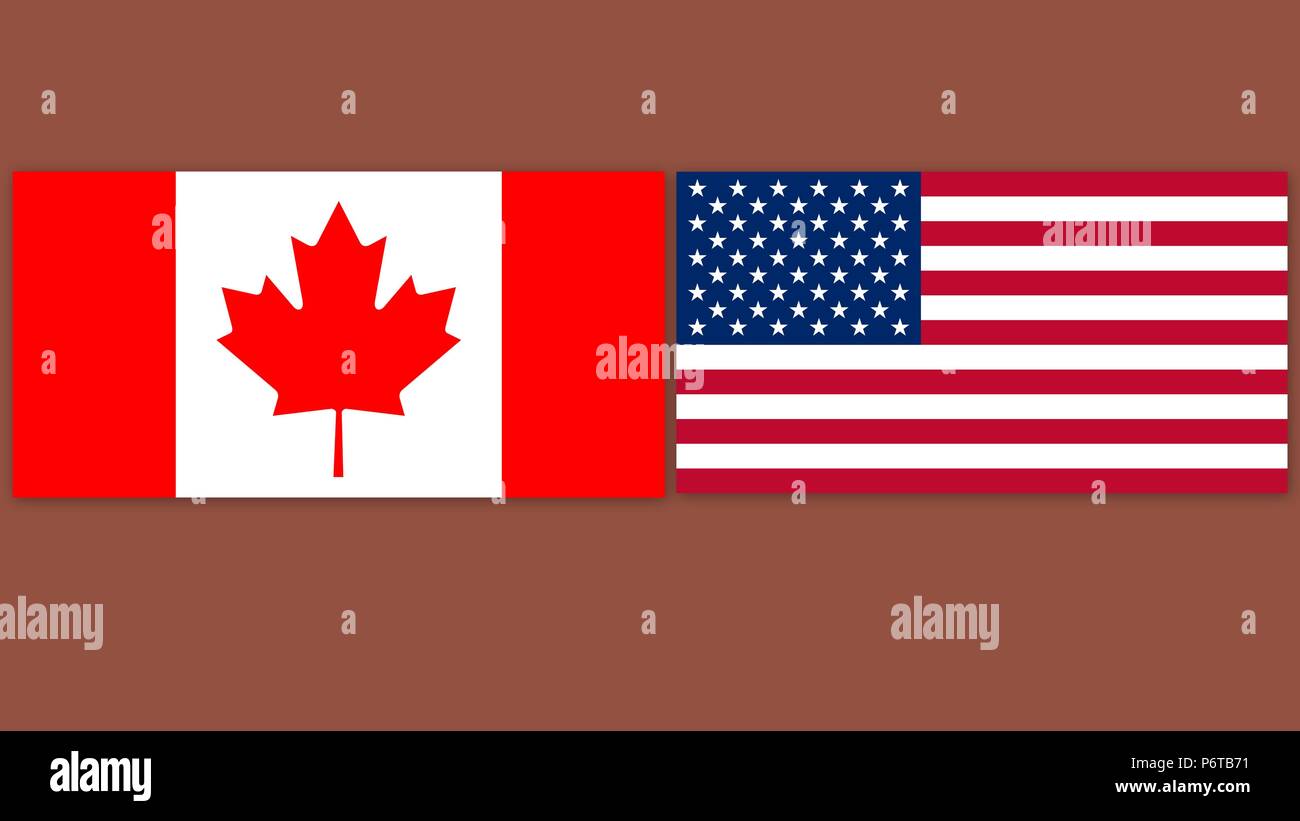 USA and Canada flag isolated on brown background Stock Photo