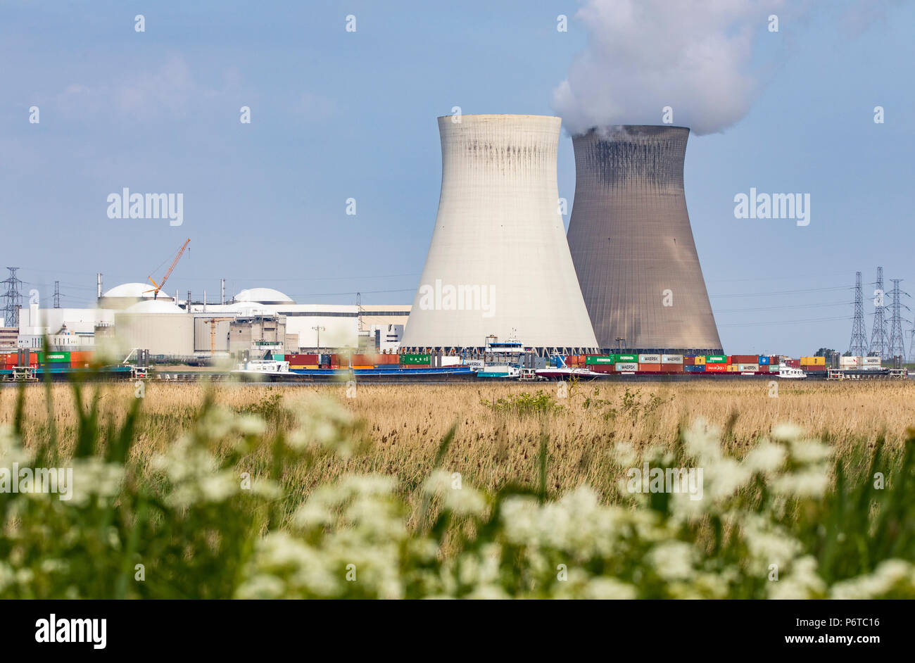 The Belgian nuclear power plant Doel, near Antwerp, on the Scheldt, nuclear power plant with 4 power plant units, with pressurized water reactors, ope Stock Photo