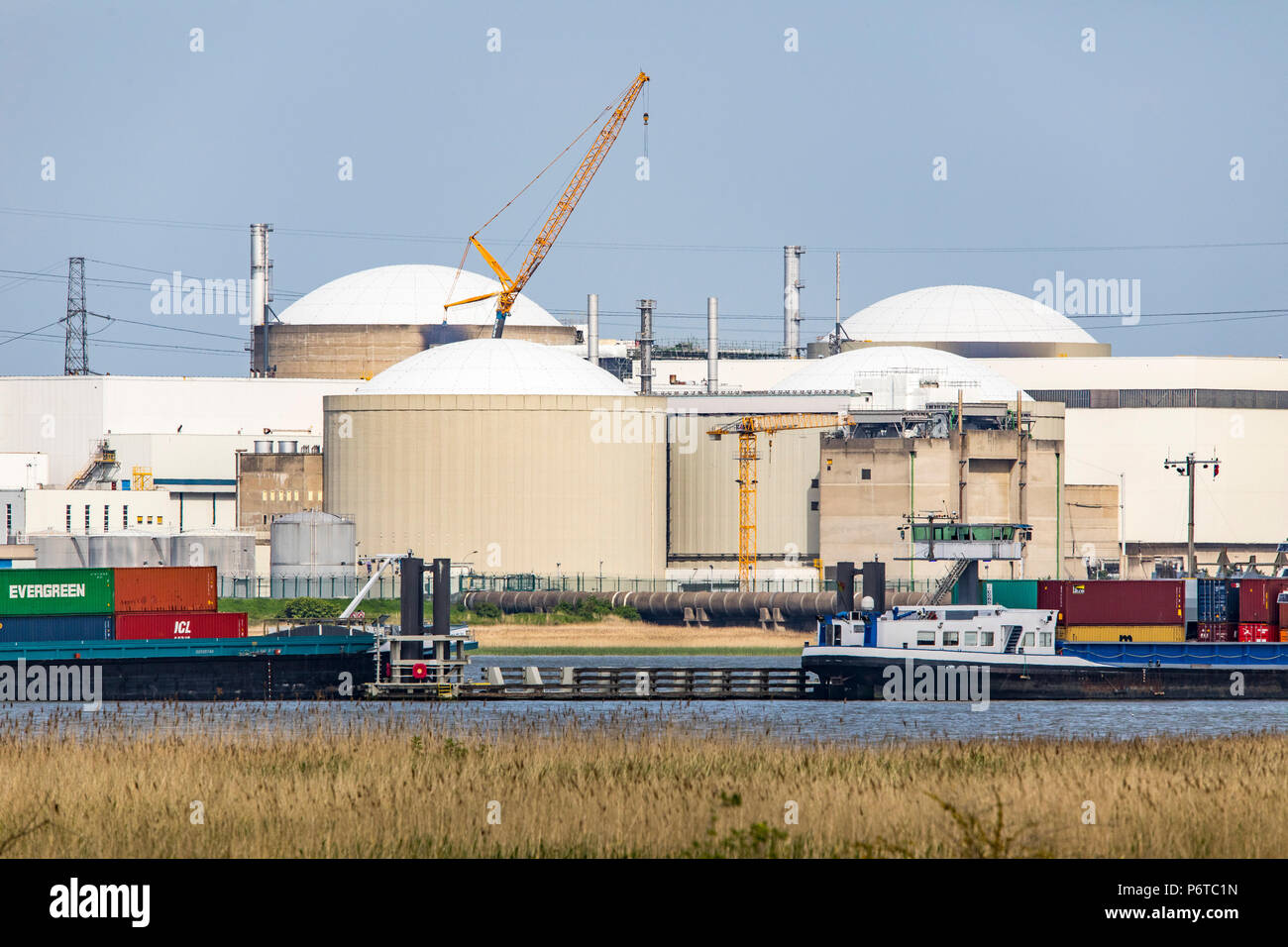 The Belgian nuclear power plant Doel, near Antwerp, on the Scheldt, nuclear power plant with 4 power plant units, with pressurized water reactors, ope Stock Photo