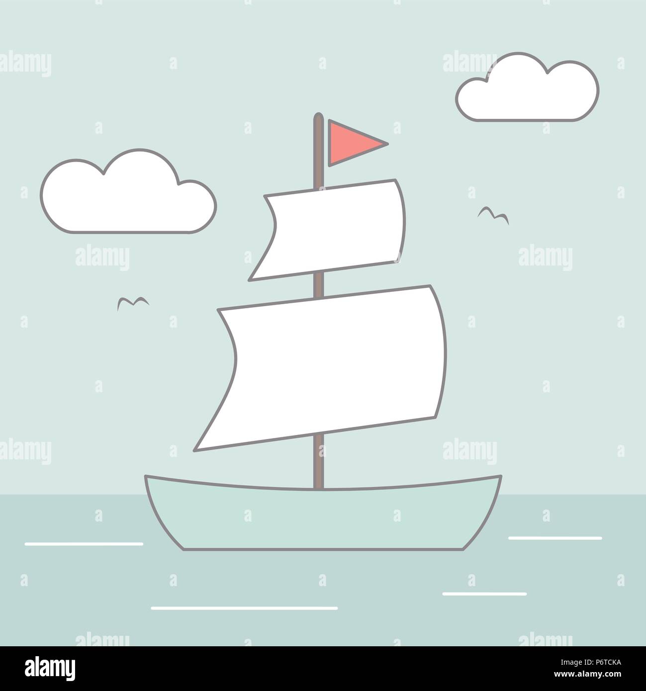 cute cartoon sailboat in the sea vector illustration Stock Vector Image ...