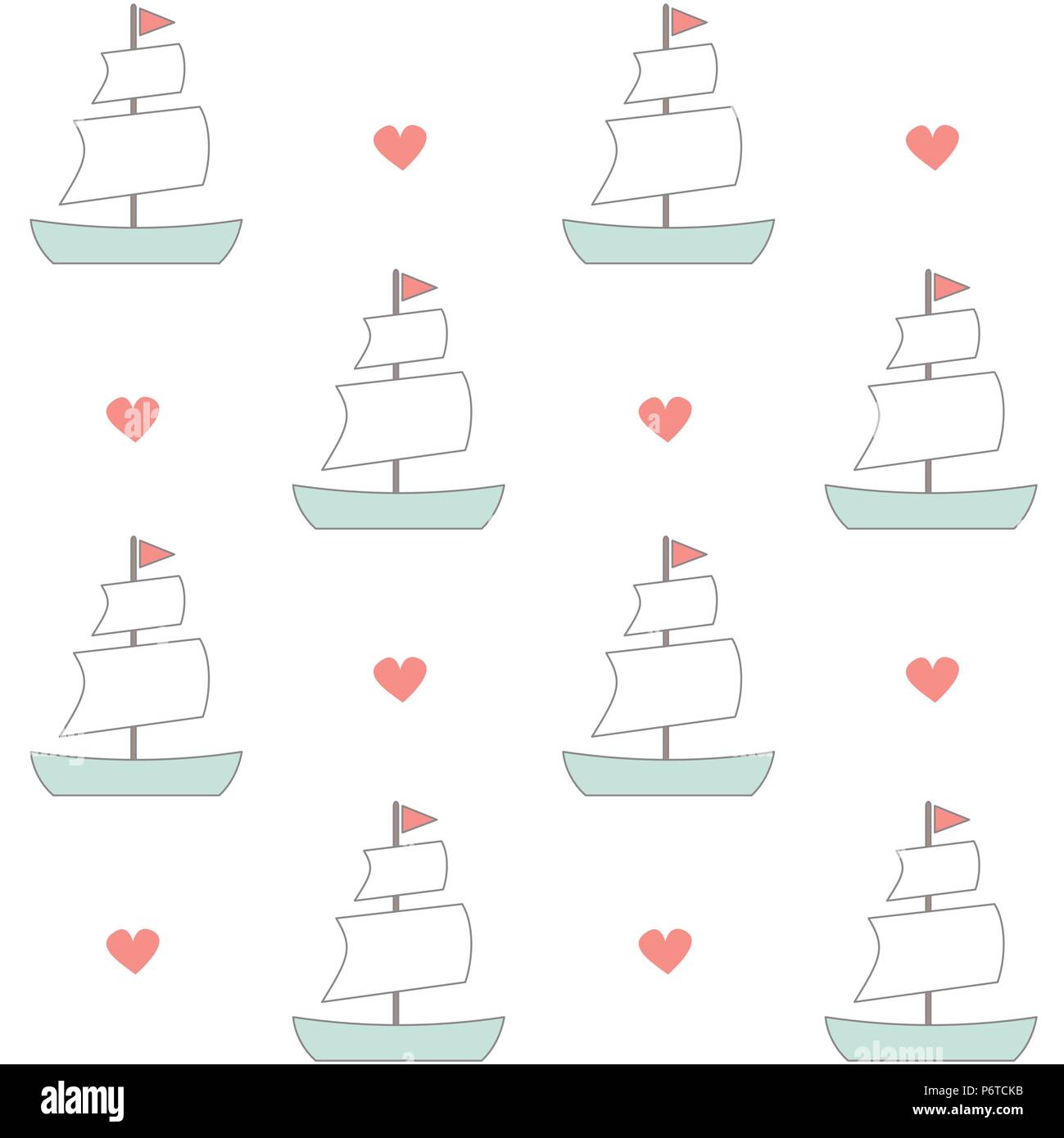 cute cartoon sailboats seamless vector pattern background illustration Stock Vector