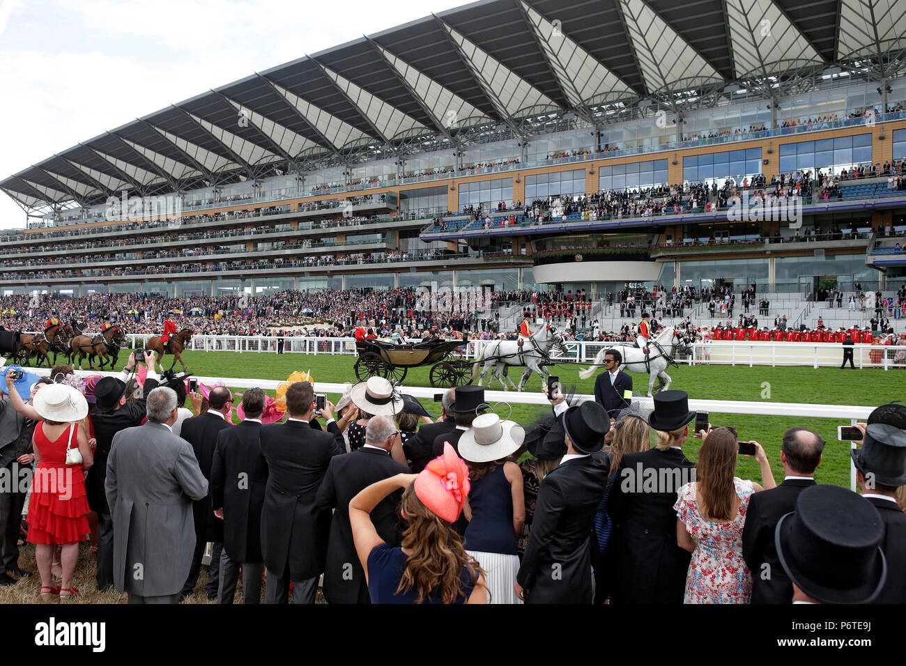 Royal Ascot, Royal Procession. Queen Elizabeth the Second arriving at ...