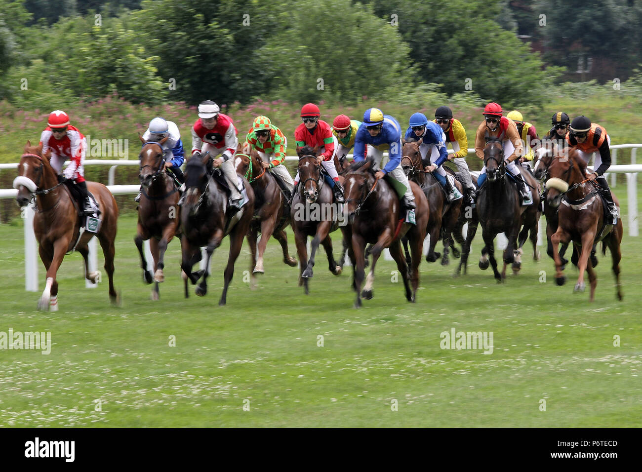 Hamburg, horses and jockeys in the race Stock Photo