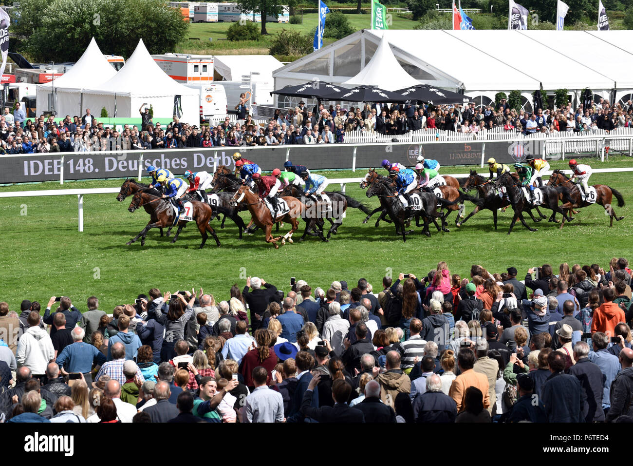 Hamburg, horses and jockeys in the 148th IDEE German Derby Stock Photo