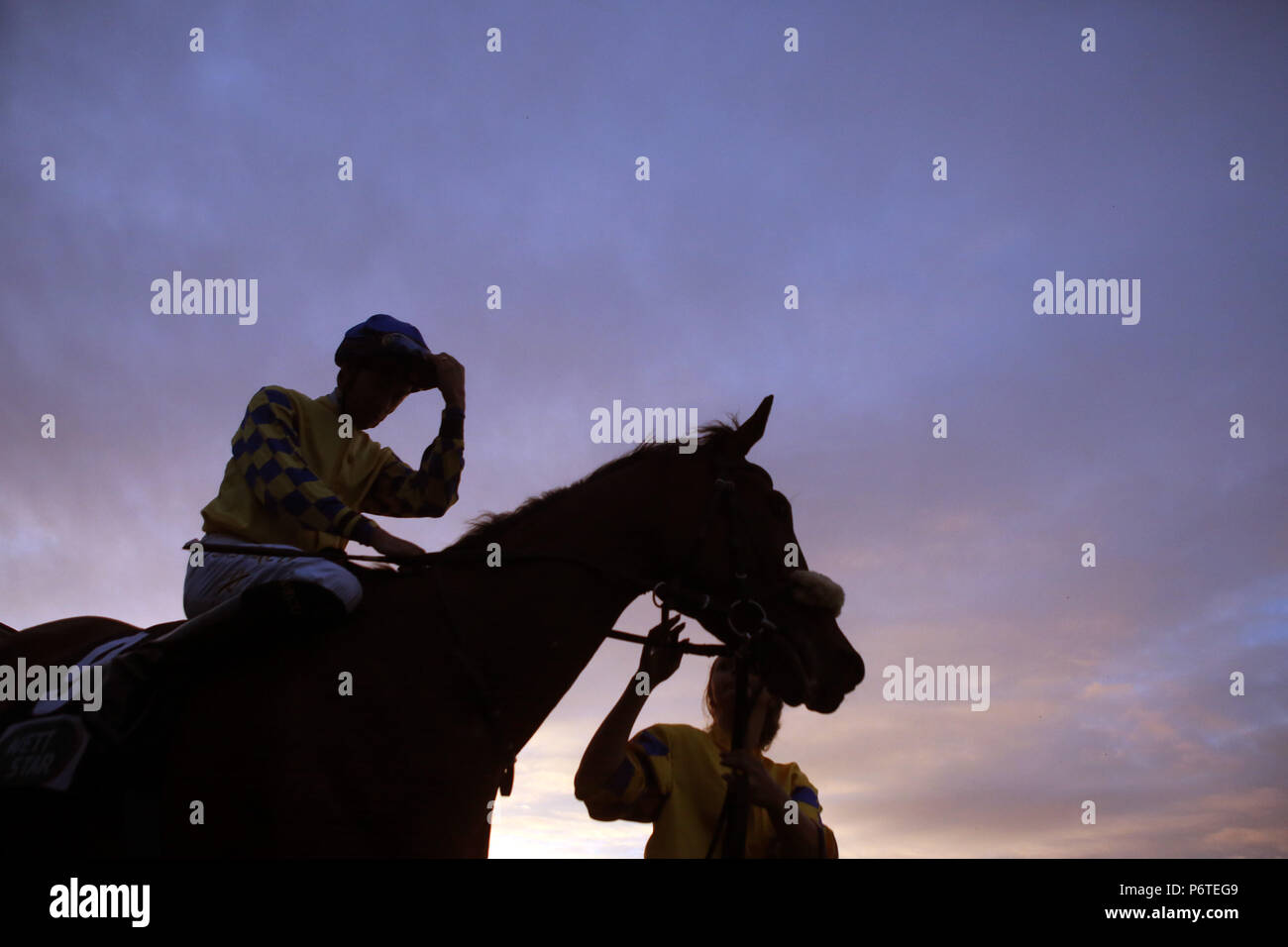 Hamburg, silhouette, horse and jockey Stock Photo