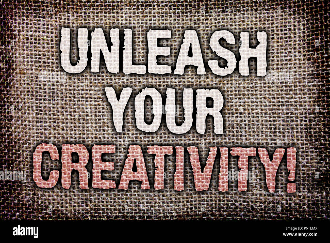 Writing note showing  Unleash Your Creativity Call. Business photo showcasing Develop Personal Intelligence Wittiness Wisdom Antique jute background m Stock Photo