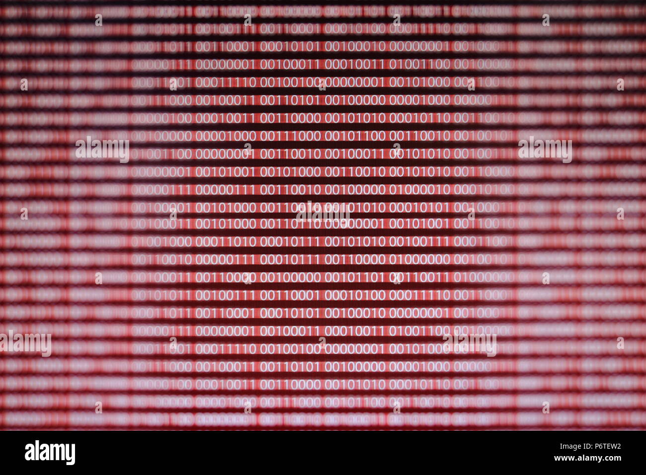 blocks of binary data. Blockchain concept. red background with computer ...