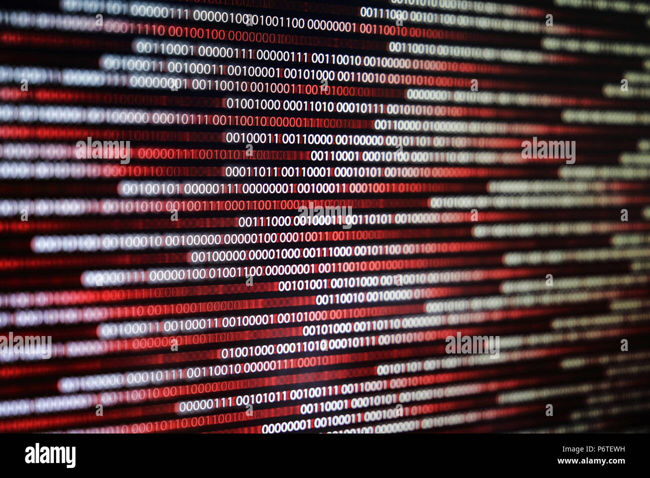 blocks of binary data. Blockchain concept. red background with computer digital binary code bit number one and zero text. computer problems concept. Stock Photo