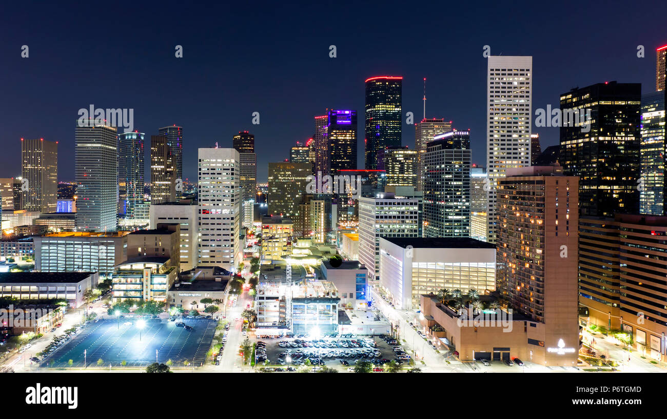 Houston Skyline at night, from above Stock Photo Alamy