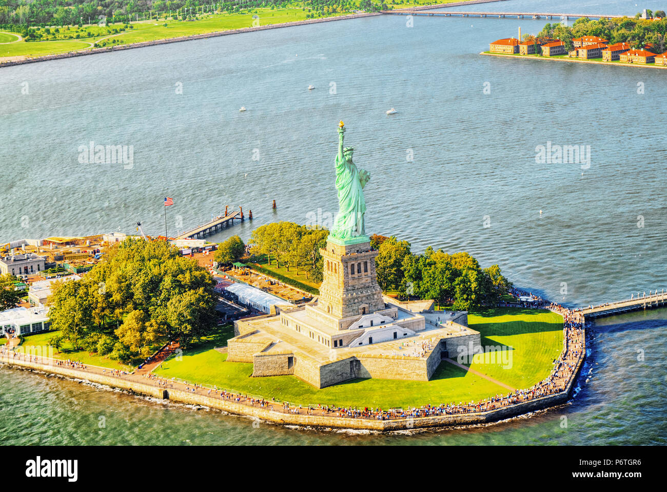 Aerial view statue liberty lower hires stock photography and images