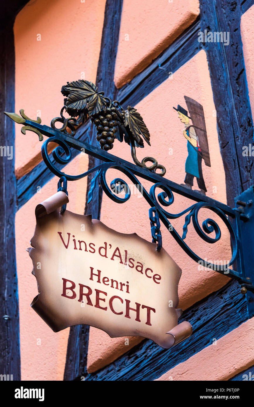 A wine shop in Eguisheim village, member of the 'The most beautiful villages of France', Alsatian Wine Route, France Stock Photo