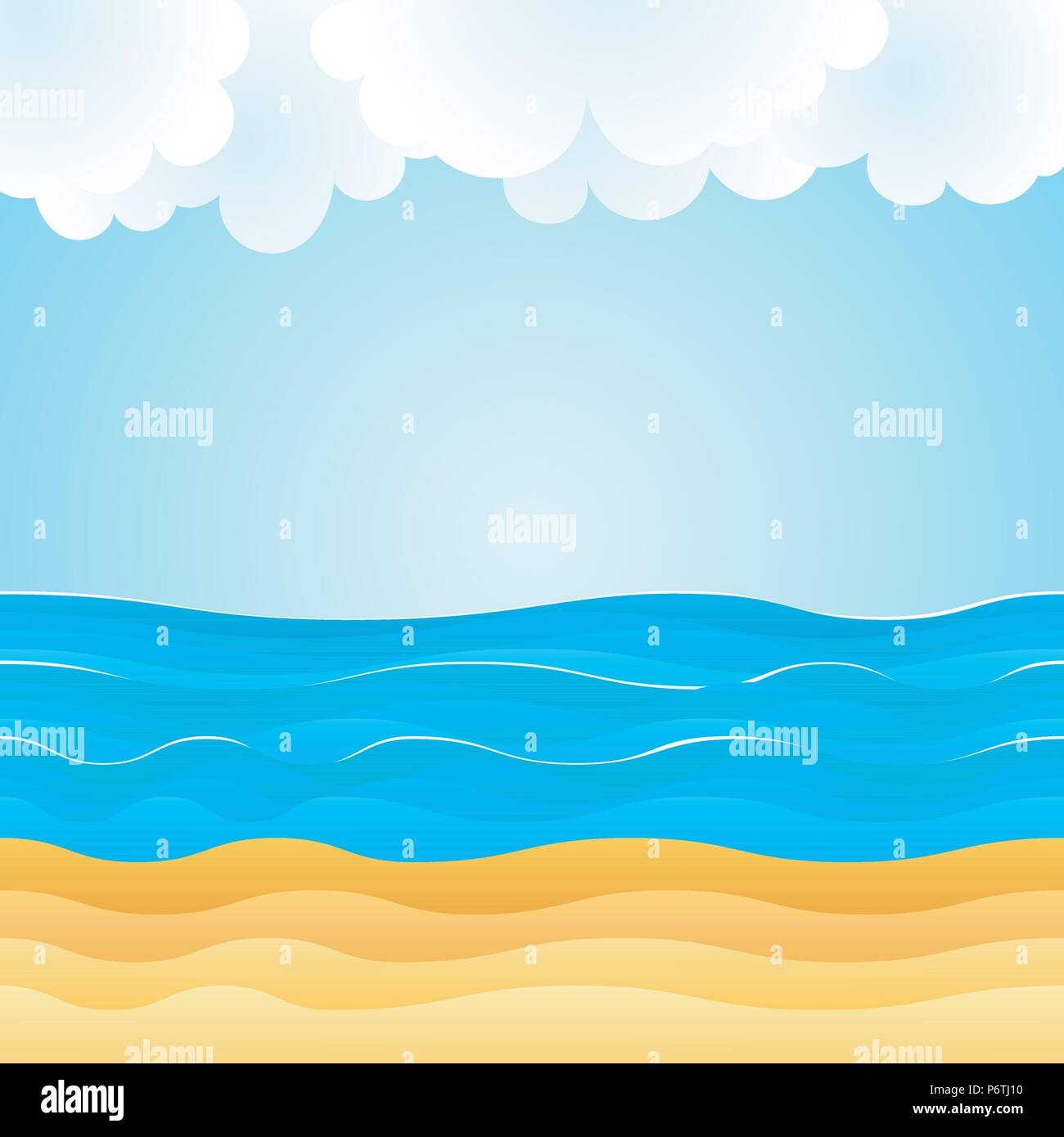 Summer cartoon of beach scene with sand beach, sea waves and fluffy clouds. Holiday vector illustration. Design for summer tourism Stock Vector Image & Art - Alamy Summer cartoon of beach scene with sand beach, sea waves and fluffy clouds. Holiday vector illustration. Design for summer tourism Stock Vector Image & Art - Alamy