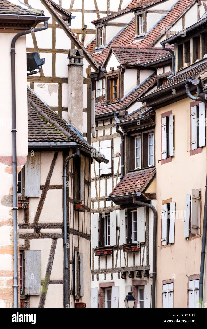 Half-timbered houses of the medieval town of Colmar, Alsatian Wine Route, France Stock Photo