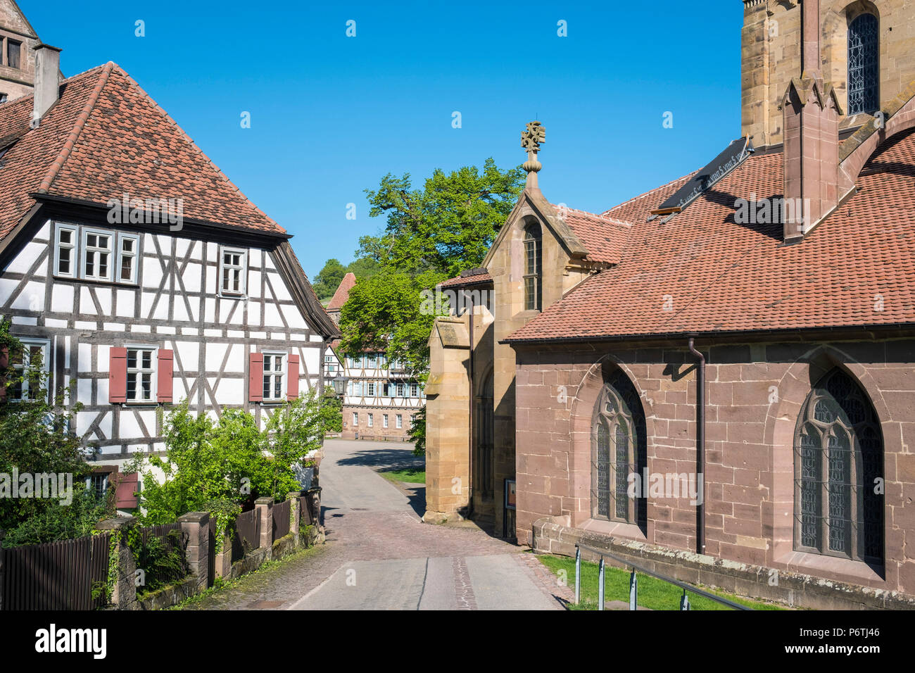 Germany, Baden-WÃ¼rttemberg, Maulbronn. Historic half-timber buildings in the monastery village. Stock Photo