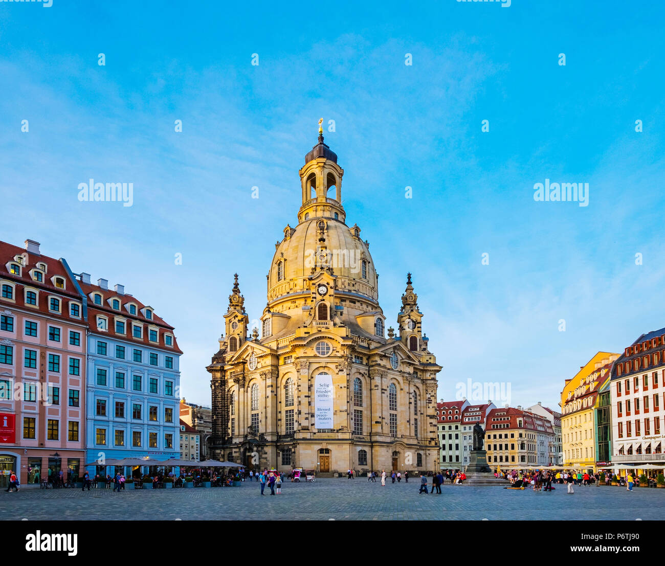 Germany, Saxony, Dresden, Altstadt (Old Town). Dresdner Frauenkirche (Church of Our Lady) and buildings on the Neumarkt. Stock Photo