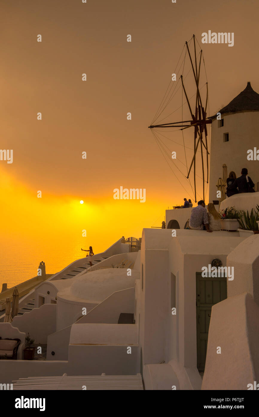 Windmill, Oia, Santorini (Thira), Cyclades Islands, Greece Stock Photo