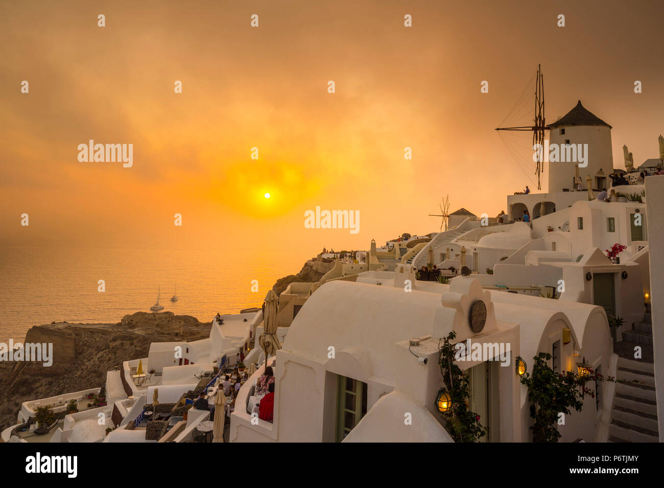 Windmill, Oia, Santorini (Thira), Cyclades Islands, Greece Stock Photo