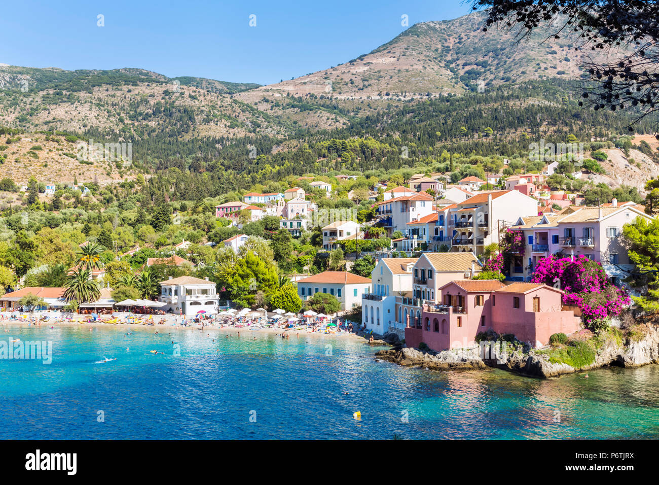 Assos harbour, Kefalonia, Greek Islands, Greece Stock Photo