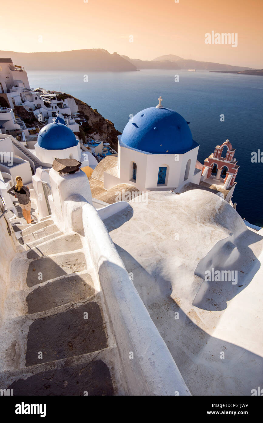 Picturesque sunrise view in Oia, Santorini, South Aegean, Greece Stock Photo