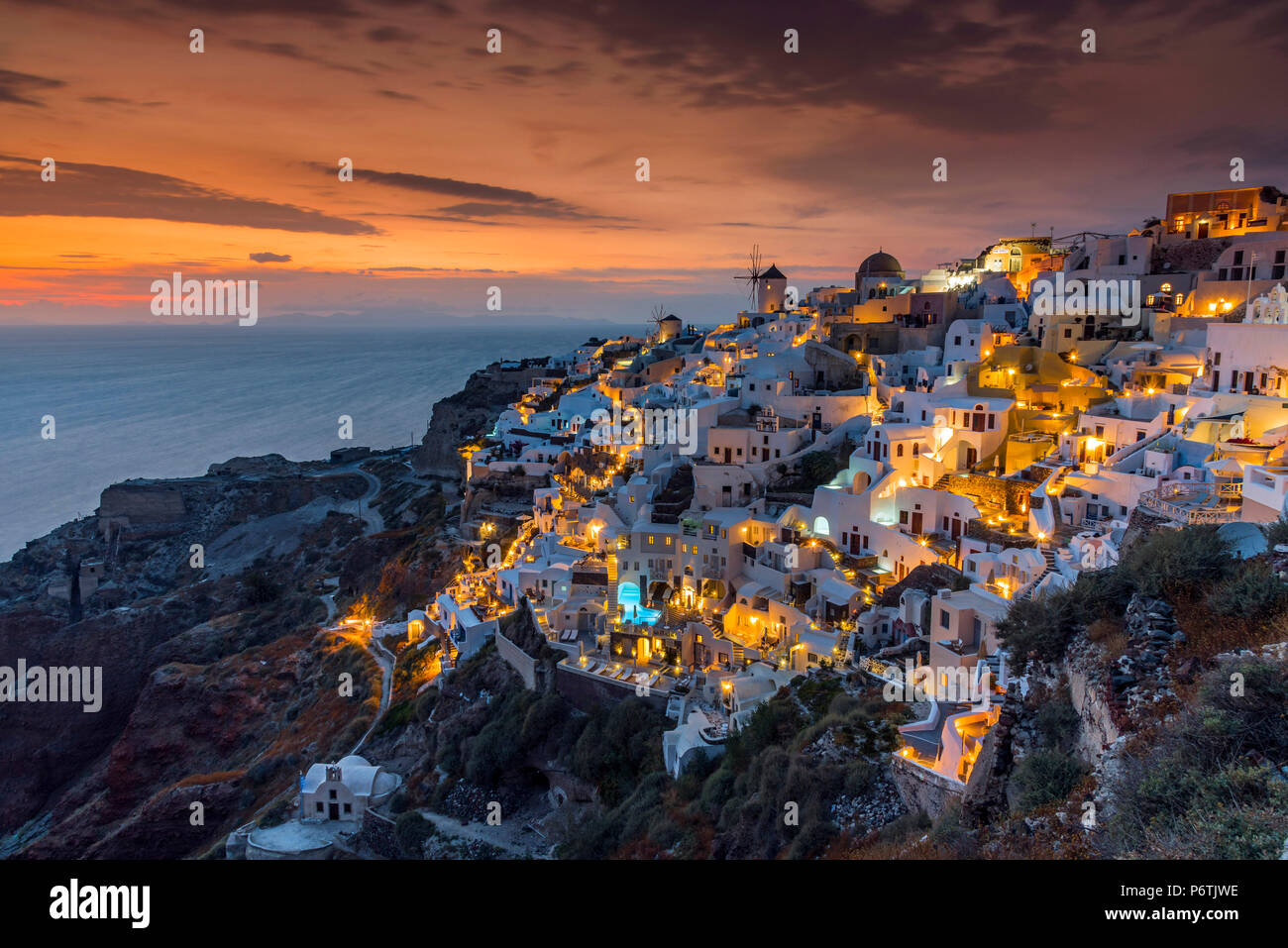 Sunset view, Oia, Santorini, South Aegean, Greece Stock Photo