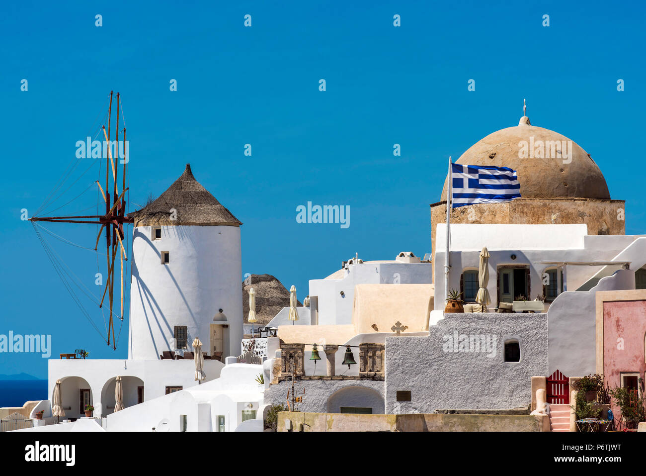 Windmill, Oia, Santorini, South Aegean, Greece Stock Photo