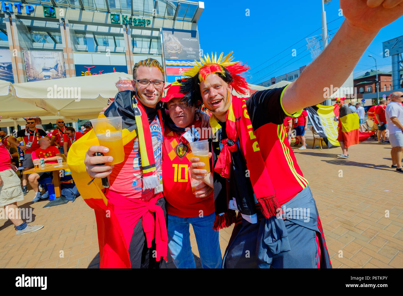 Football fans support teams on the street of the city on the day of the ...