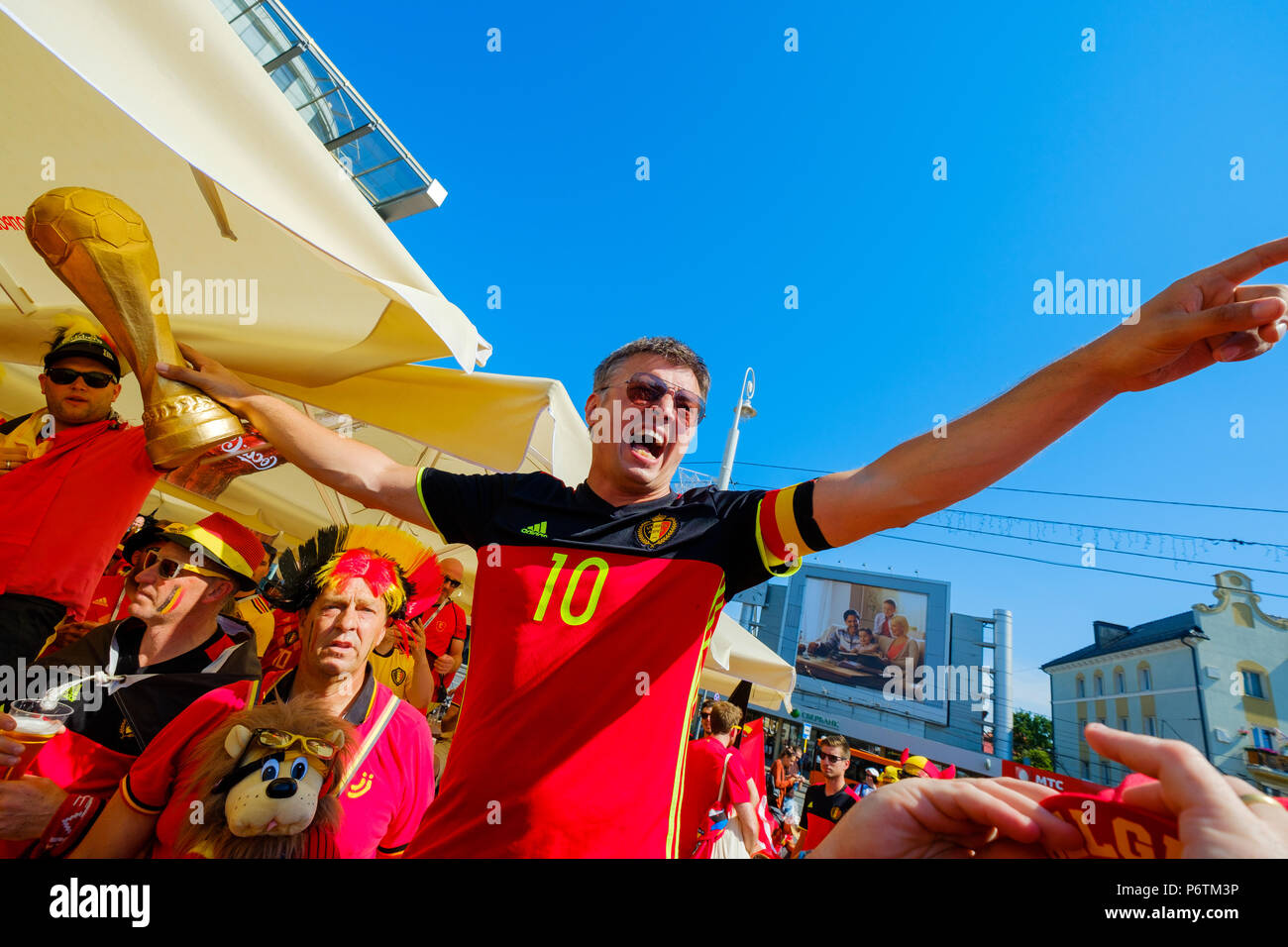 Football fans support teams on the street of the city on the day of the ...