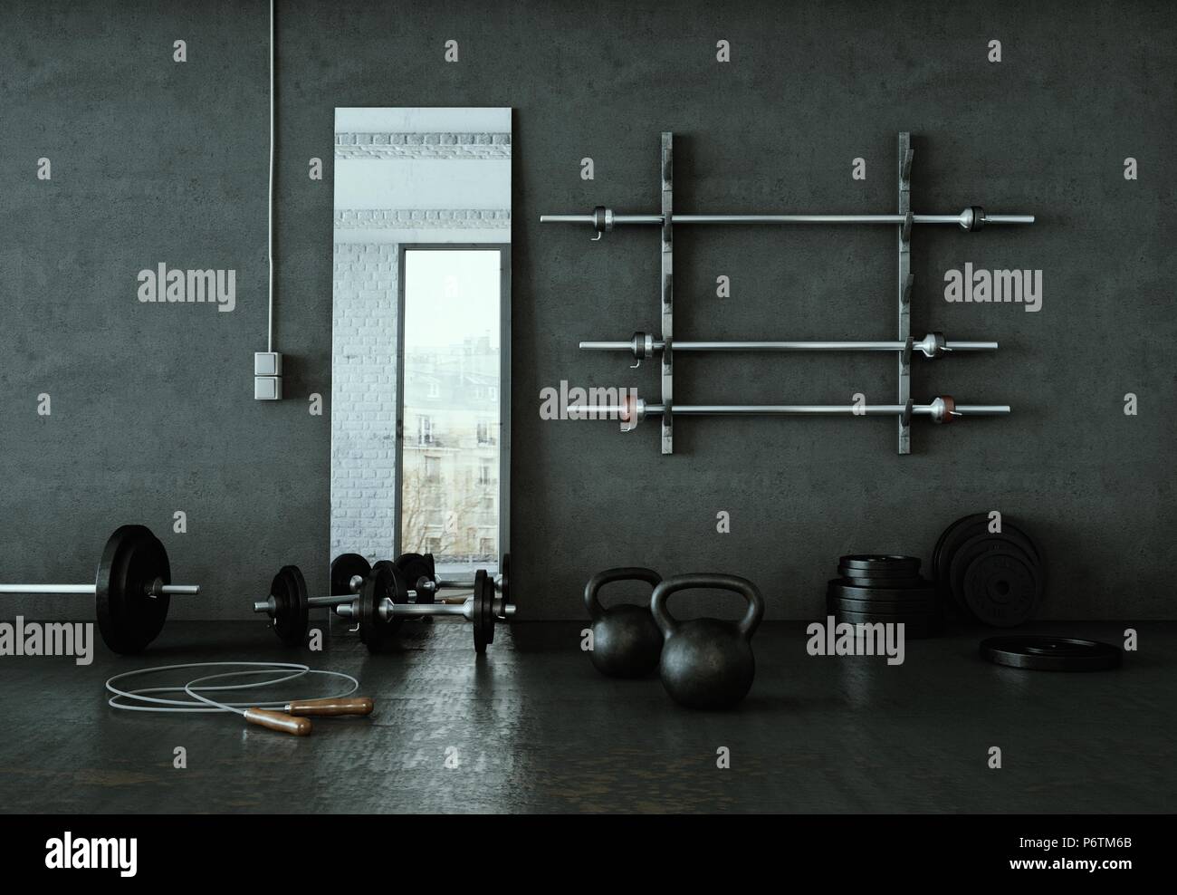 Workout Room with different Weight Lifting Equipment dumbbell, barbell