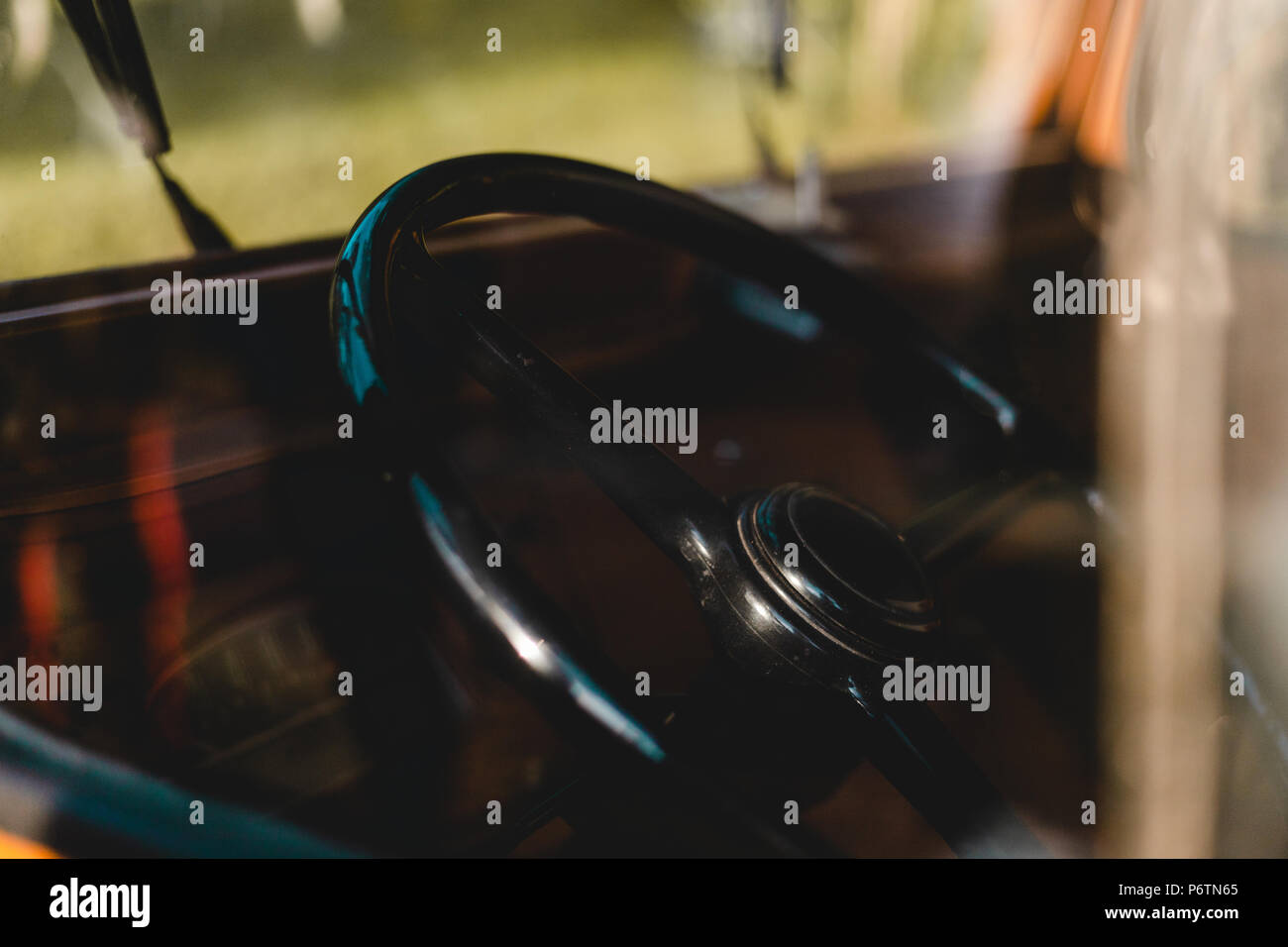 A steering wheel in a old car Stock Photo - Alamy