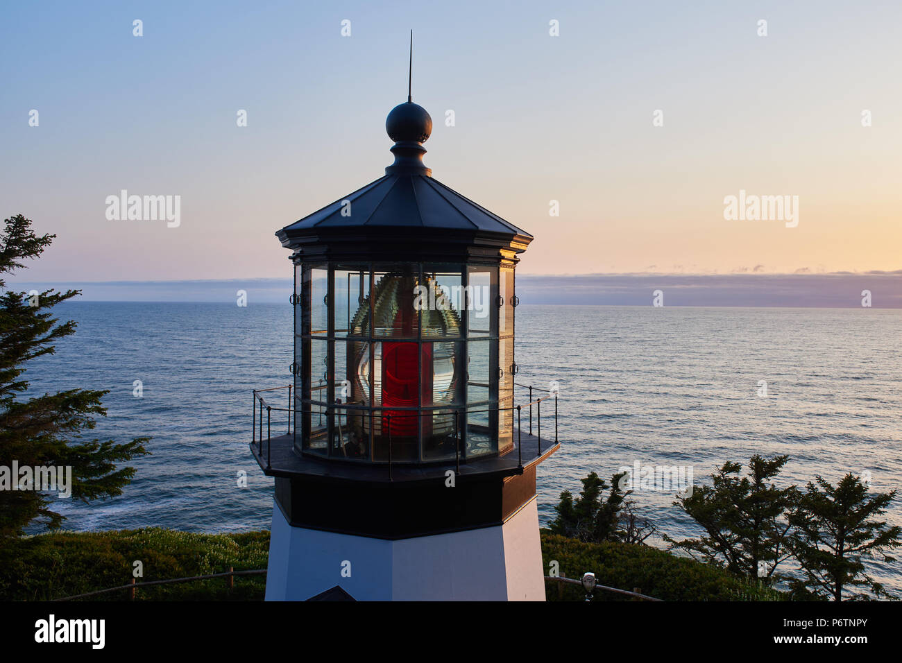 Cape Meares Lighthouse at sunset, Tillamook County, Oregon Stock Photo